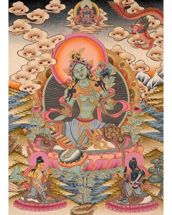 Green Tara Thangka Painting | Buddhist Gifts | Wall Decors