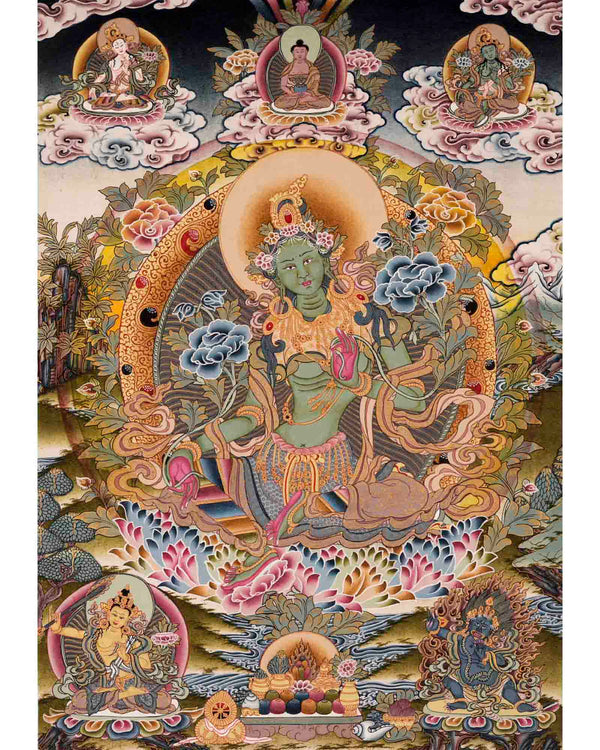 Green Tara Thangka | Traditional Artwork | Wall Hanging Decors