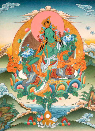 Traditional Green Tara Thangka | Gift For Buddhist | Wall Decors