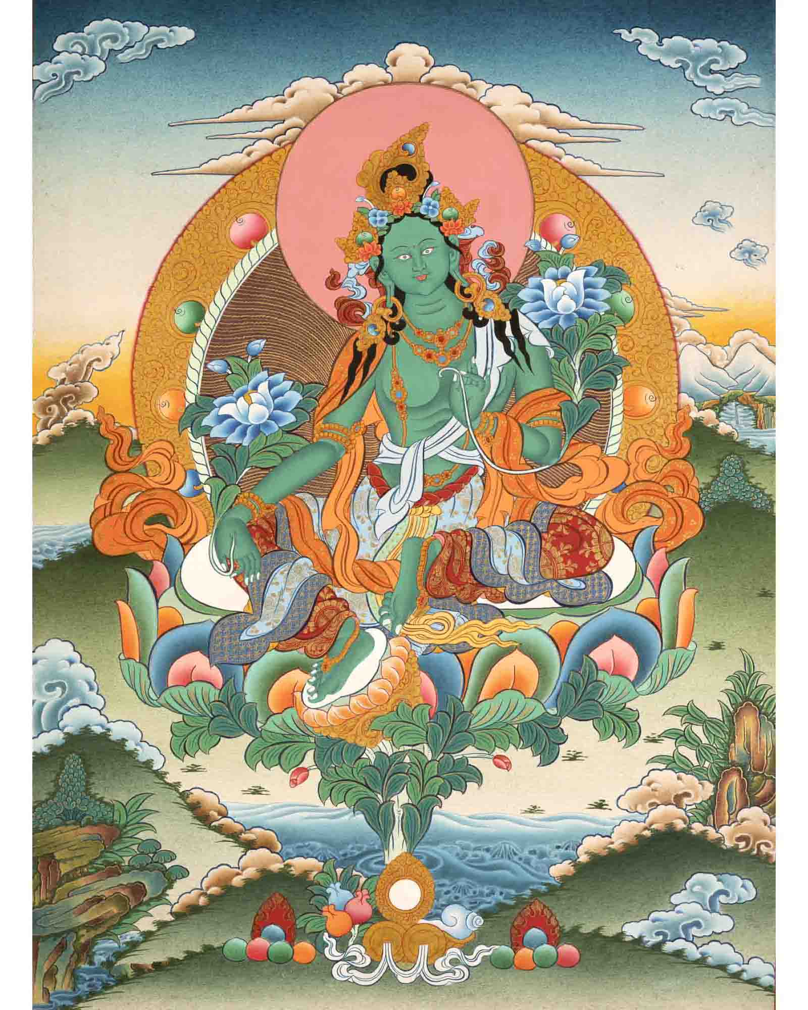 Traditional Green Tara Thangka | Gift For Buddhist | Wall Decors