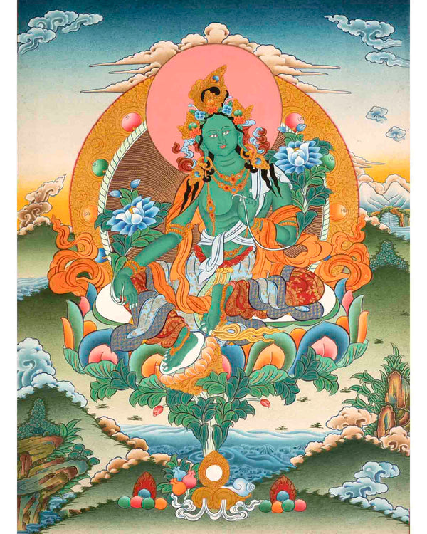 Traditional Green Tara Thangka | Gift For Buddhist | Wall Decors