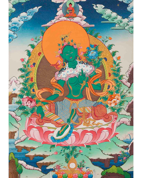 Green Tara Thangka | Healing Tara Painting | Traditional Artwork