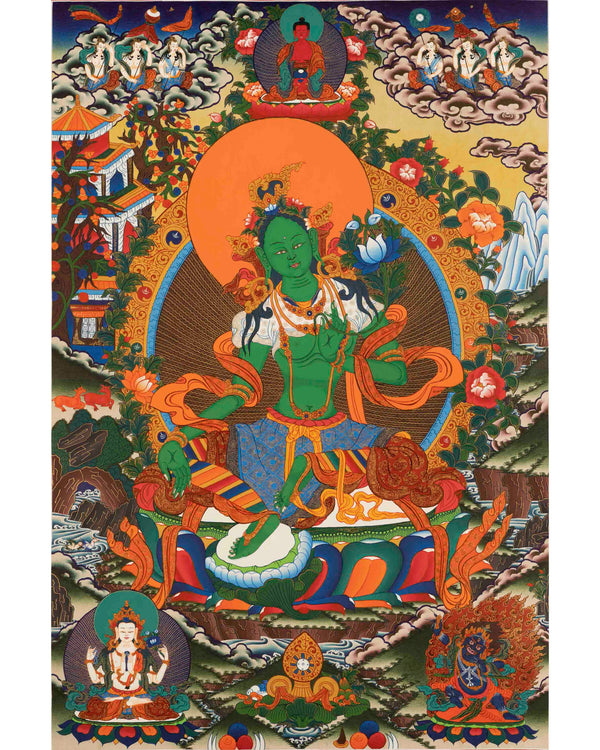 Buddhist Green Tara Thangka | Handpainted Artworks | Wall Decors