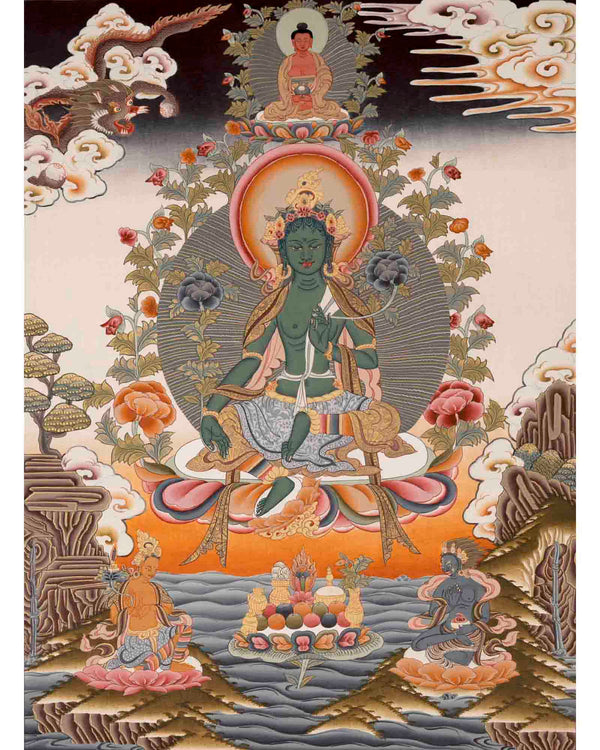 Green Tara Painting | Healing Female Deity | Traditional Tibetan Thangka