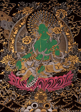 Female Green Tara | Handpainted Thangka