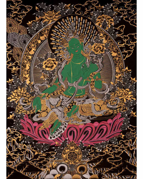 Female Green Tara | Handpainted Thangka