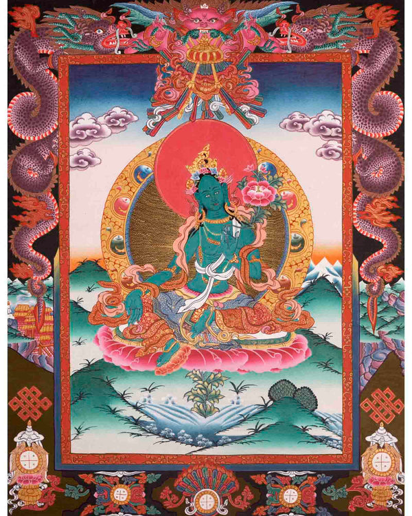 Green Tara Thangka | Religious Buddhist Art | Wall Decors