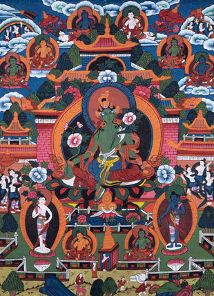 Green Tara Thangka | Religious Buddhist Painting | Wall Decors