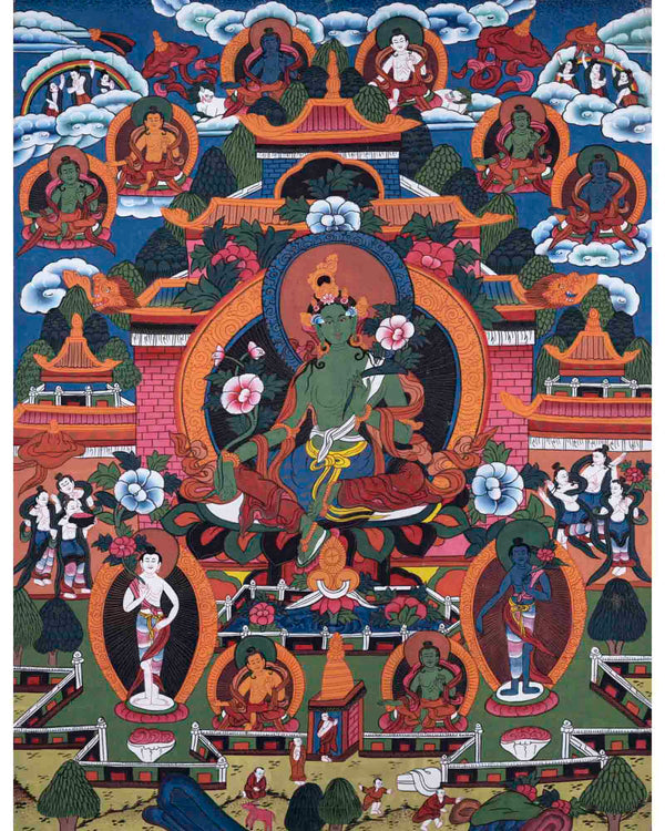 Green Tara Thangka | Religious Buddhist Painting | Wall Decors