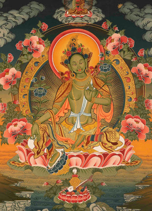 Green Tara Thangka | Female Bodhisattva Wall hanging Painting