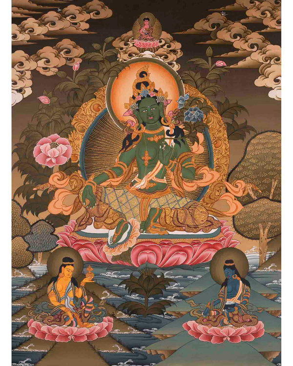 Green Tara Thangka | Buddhist Religious Art | Wall Decors