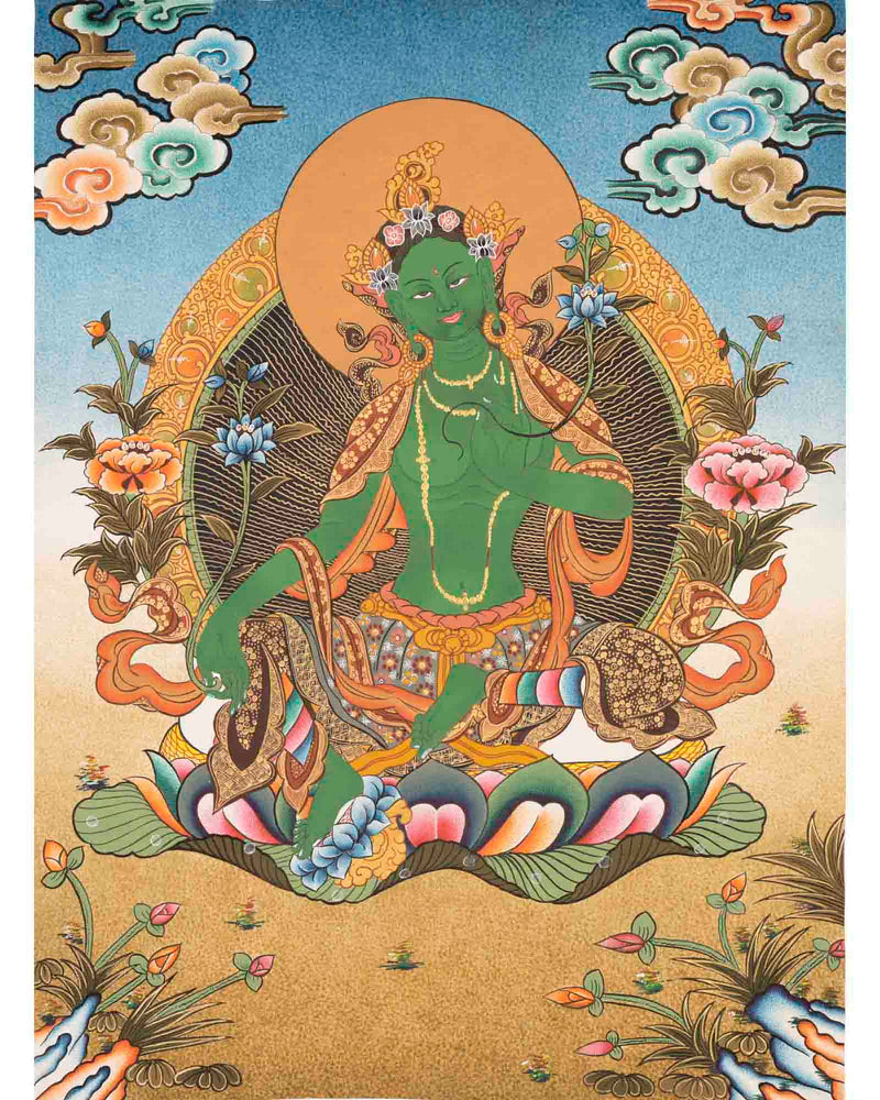 Green Tara Thangka | Healing Female Deity | Wall Decors