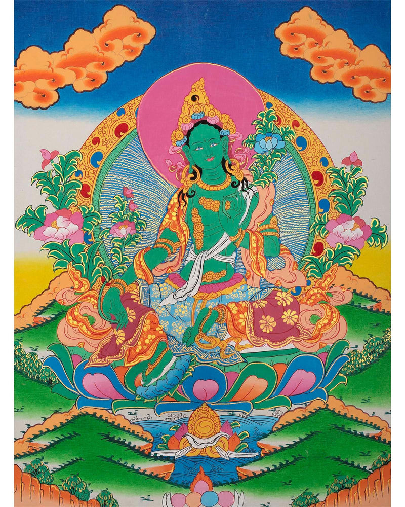 Green Tara | Tibetan Thangka Painting | Wall Decoration