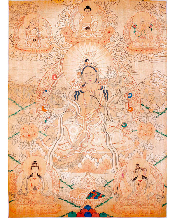 Green Tara Gold Thangka | Wall Hanging Healing Art