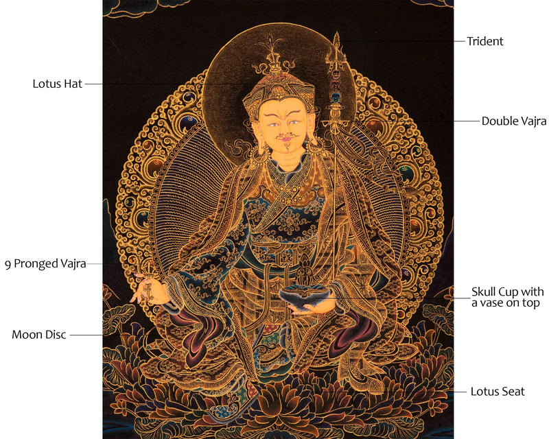 Guru Rinpoche Tibetan Thangka | Genuinely Gold Gilded Buddhist Art
