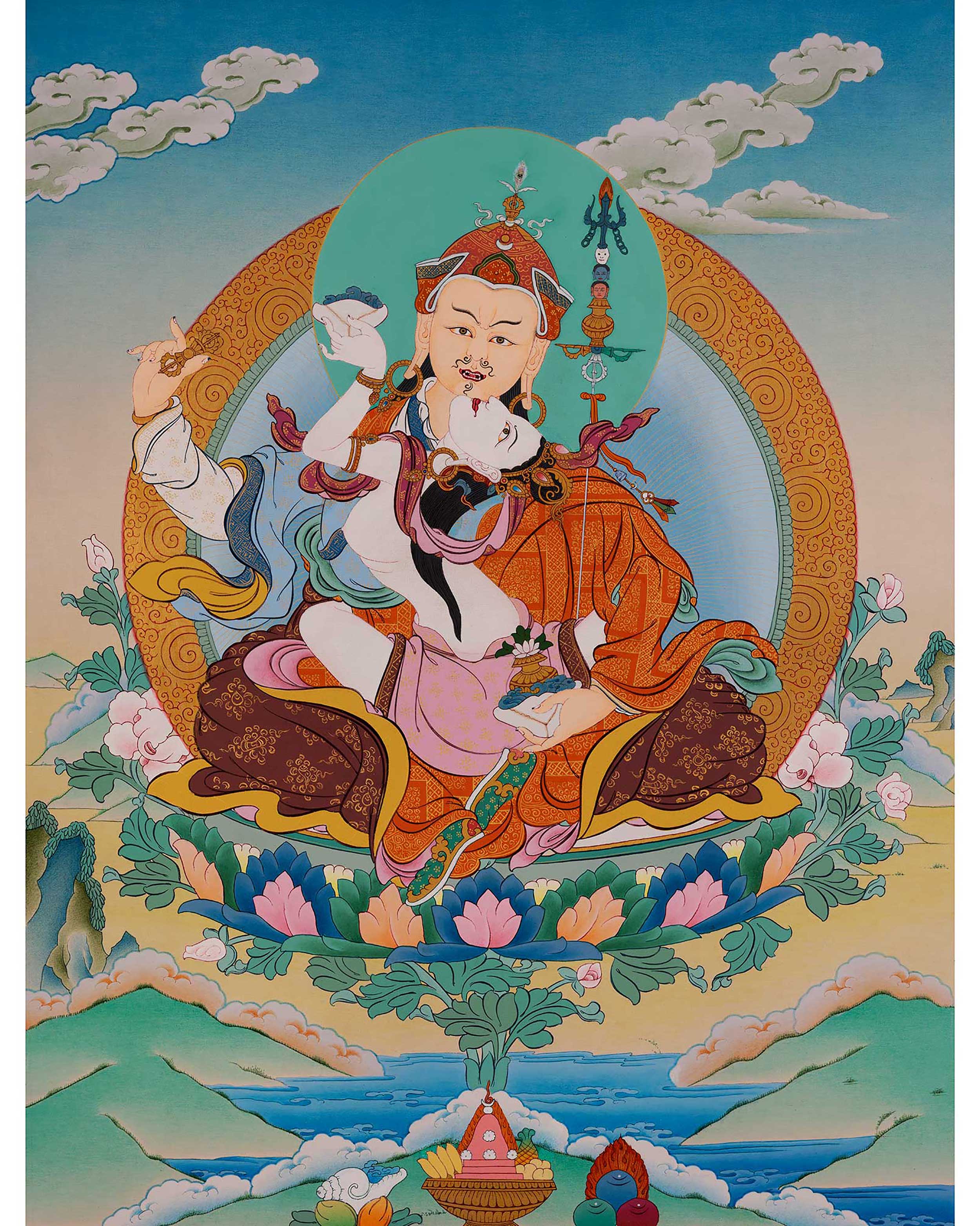 Buddha Padmasambhava With Consort Thangka Painting | Traditional Buddh