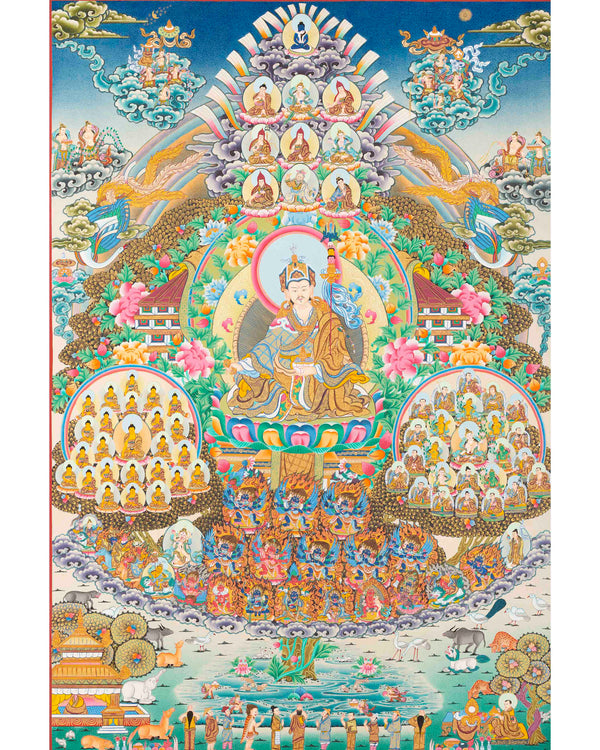 Rinpoche Refuge Tree Thangka | Hand Painted Buddhist Artwork