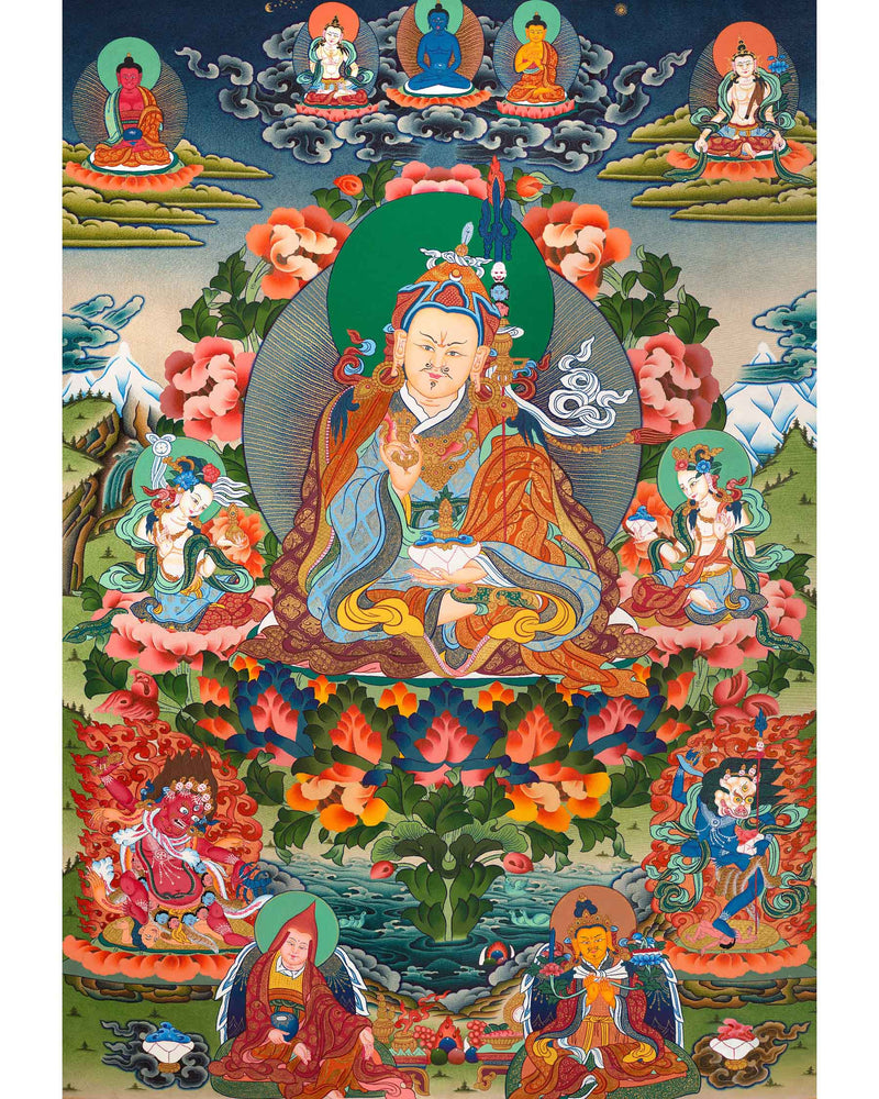 Guru Rinpoche Thangka | Eight Manifestation of Guru Padmasambhava |  Lotus Born Master of Buddhism | Thangka Painting for Meditation