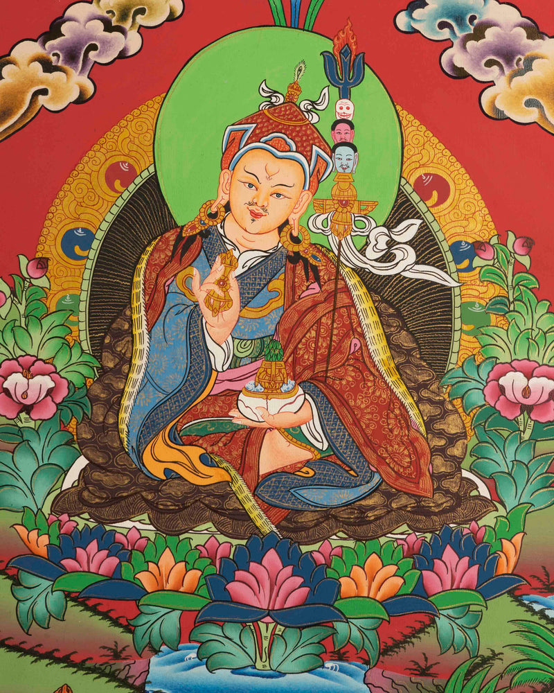 Guru Rinpoche Thangka | Religious Wall Decoration Painting | Religious Gift