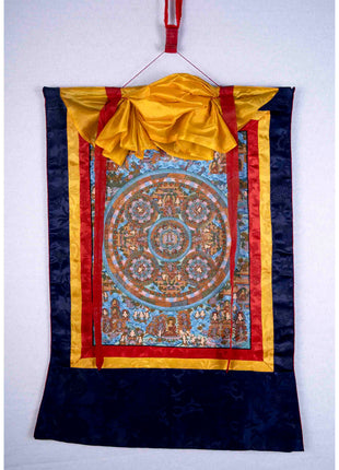 Hand-Painted Mandala Thangka With Brocade | Wall Decor Painting