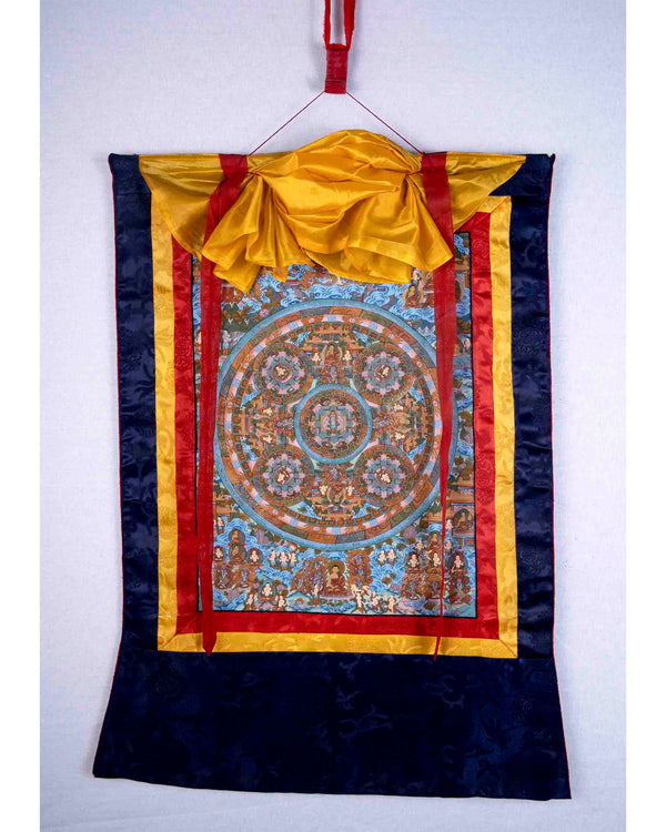 Hand-Painted Mandala Thangka With Brocade | Wall Decor Painting