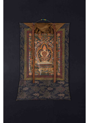 Stupa Thangka | Vintage Original hand painted Buddhist Art with brocade
