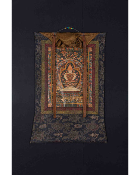 Stupa Thangka | Vintage Original hand painted Buddhist Art with brocade