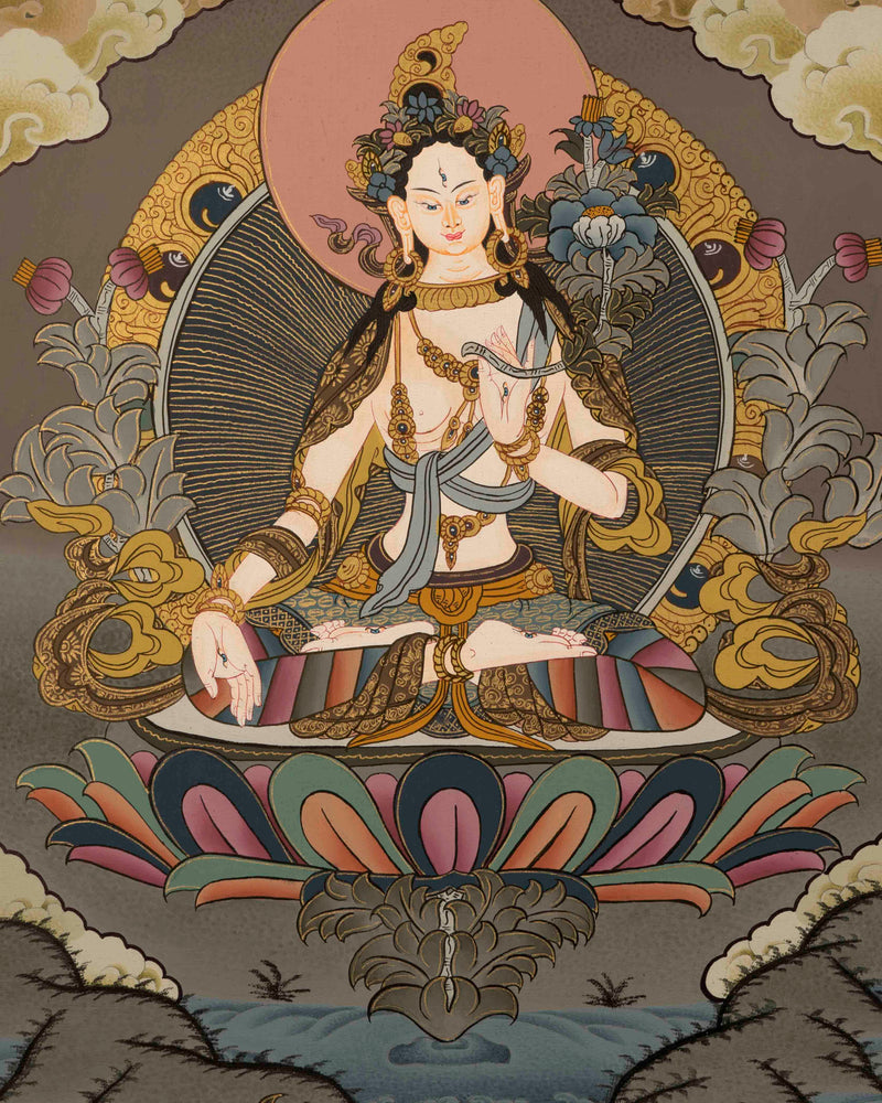 Hand-Painted White Tara | Buddhist Female Bodhisattva Art