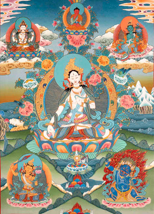 Hand-Painted White Thangka | Buddhist Tara Thangka