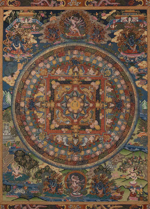 Hand Painted Mandala | Thanka with Brocade Mounted