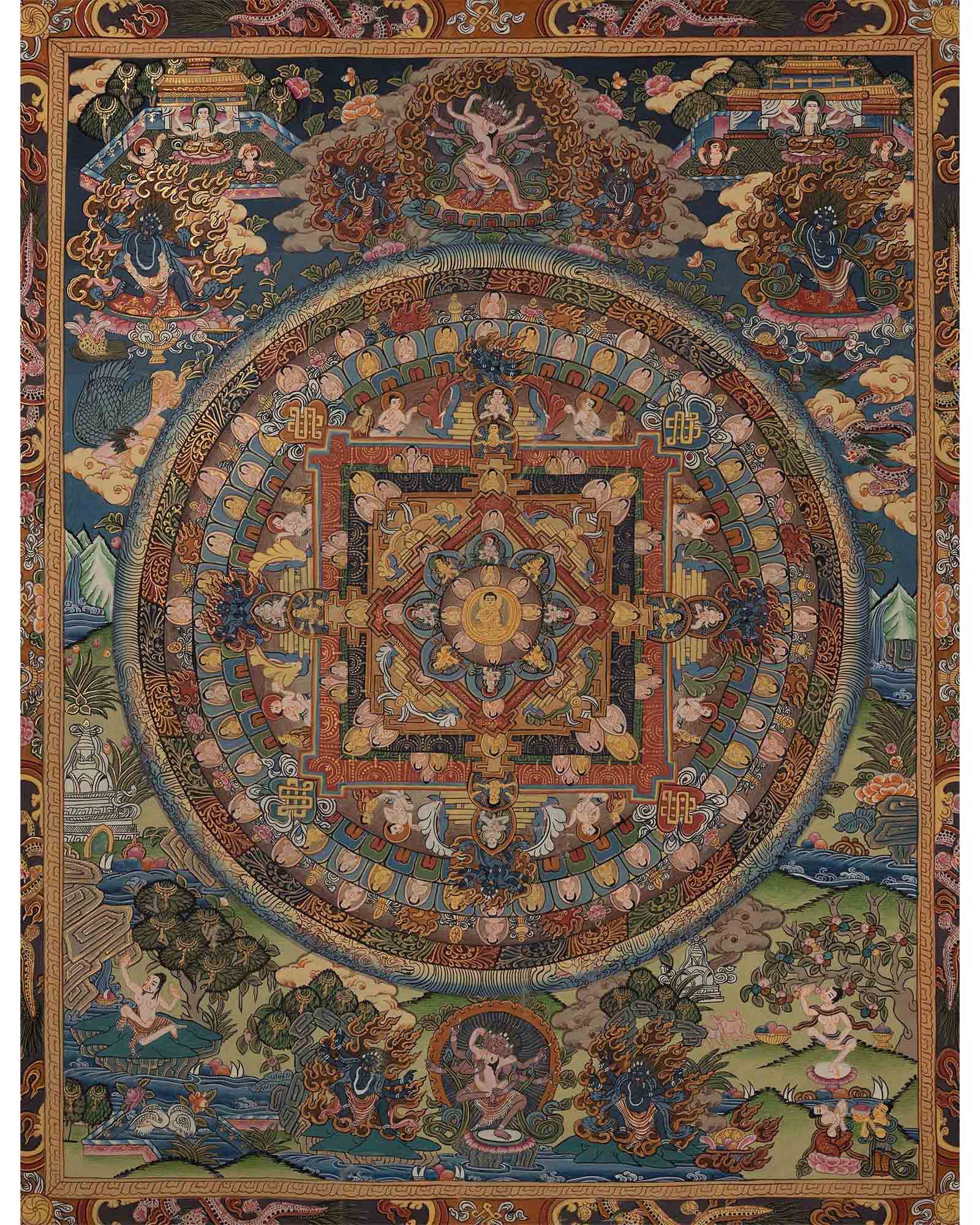 Hand Painted Mandala | Thanka with Brocade Mounted