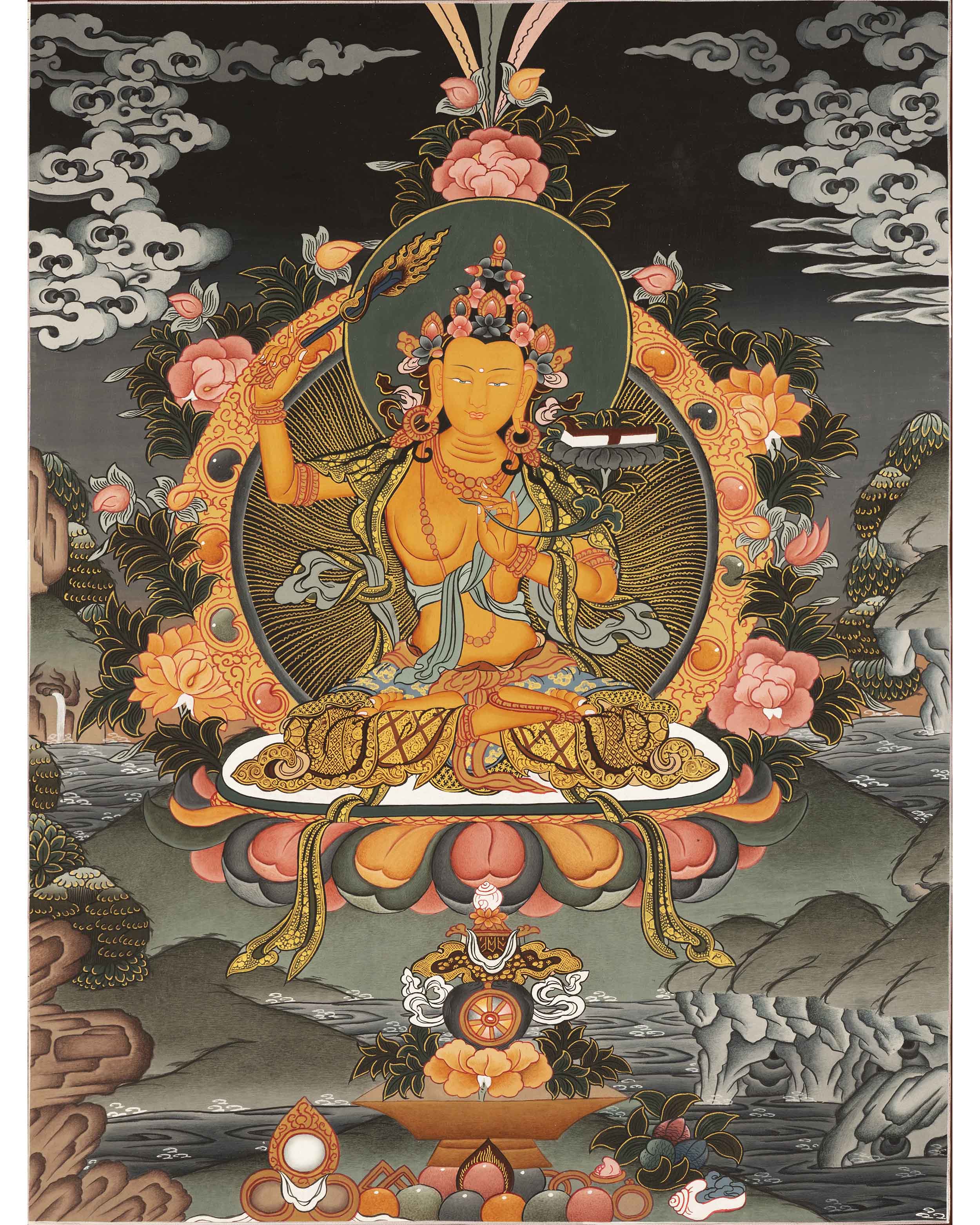 HandPainted Manjushree Thangka | Buddhist Art