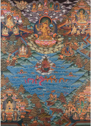 Manjushri and Kathmandu | Swayambhu Folk Lore Representation | Vintage Thangka Painting