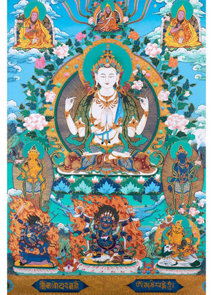Handmade Avalokiteshvara Thangka | Hand Pained Tibetan Wall decor