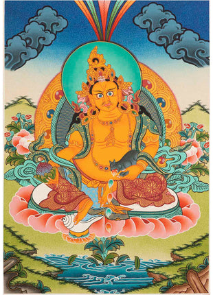 Handpainted Dzambala Kubera | Religious Thangka Art | Wall Decors