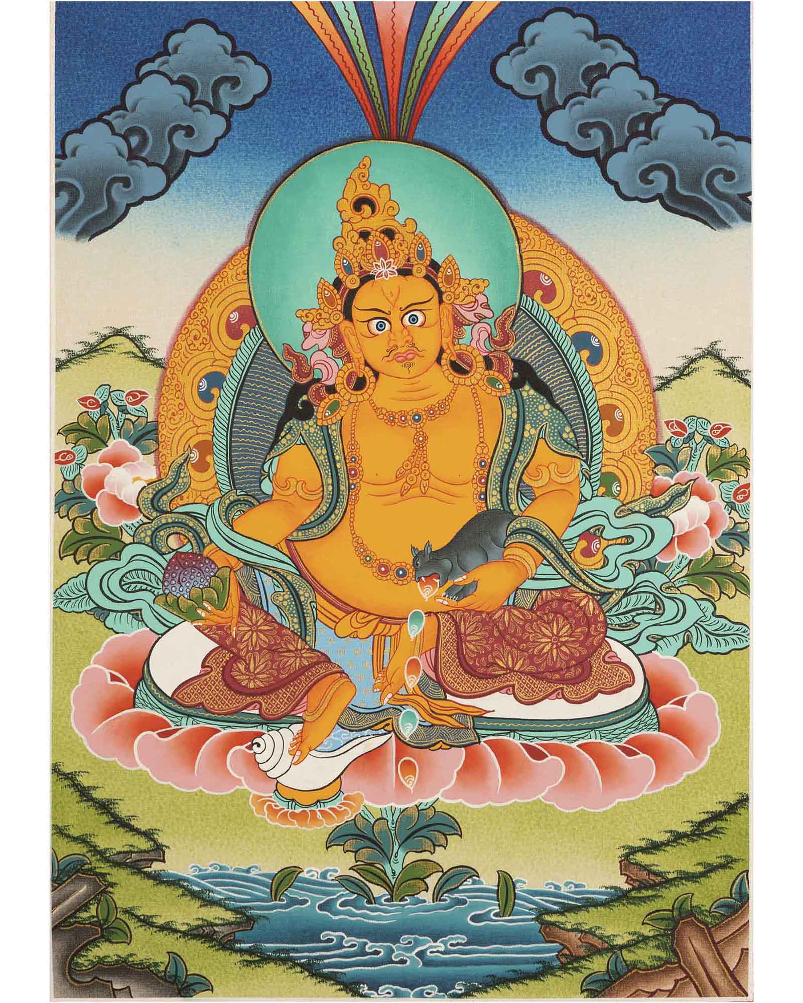 Handpainted Dzambala Kubera | Religious Thangka Art | Wall Decors