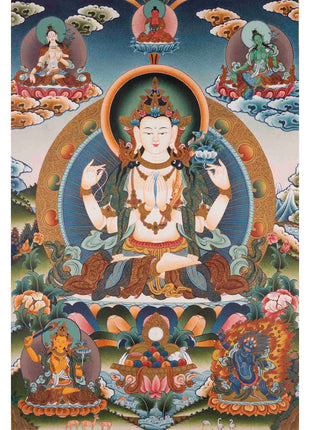 Handpainted Avalokiteshvara Chengrezig  | Yoga Meditation Canvas Art
