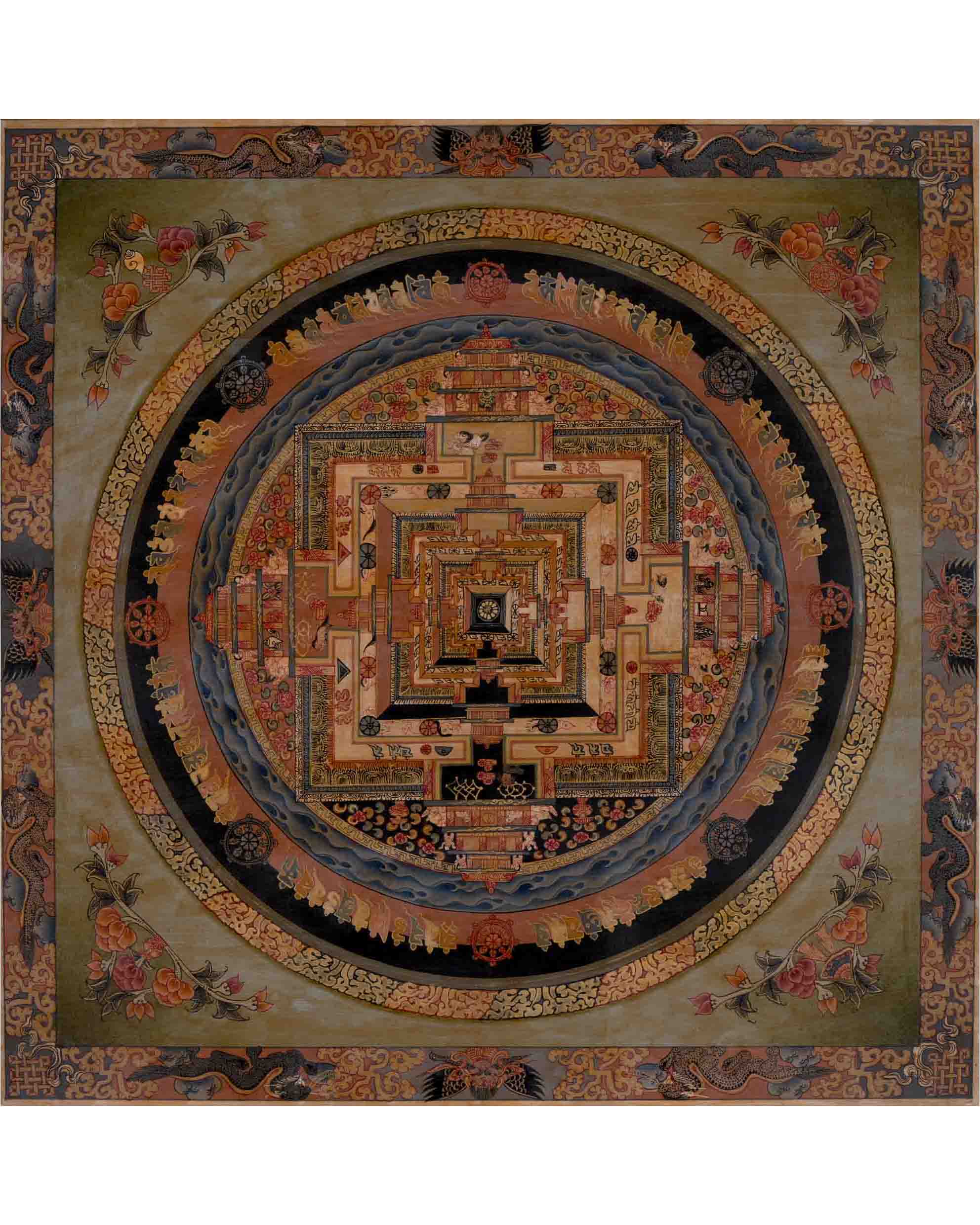 Handpainted Kalachakra Mandala | Traditional Tibetan Thangka | Wall Decors