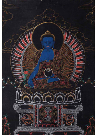 Healing Buddha Thangka | Medicine Buddha Art | Religious Wall Decoration