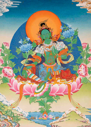 Healing Female Deity | Green Tara Thangka | Wall Decors