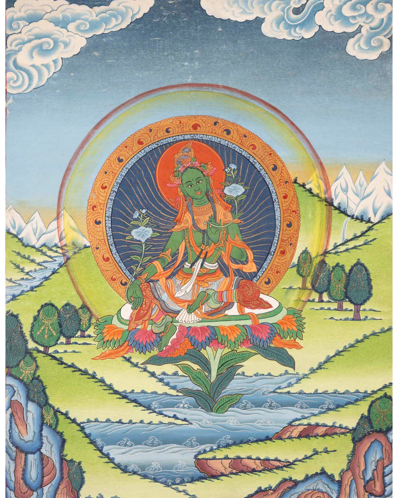 Healing Green Tara Thangka | Healing Female Deity | Original Hand Painted Art