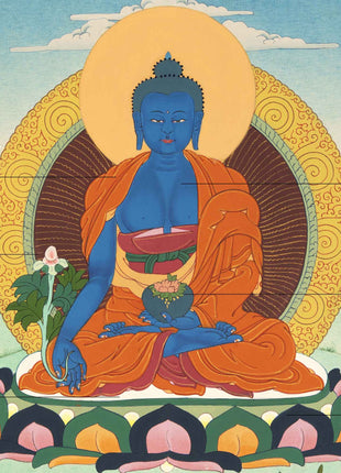 Small Medicine Buddha Thangka | Hand Painted Buddhist Art