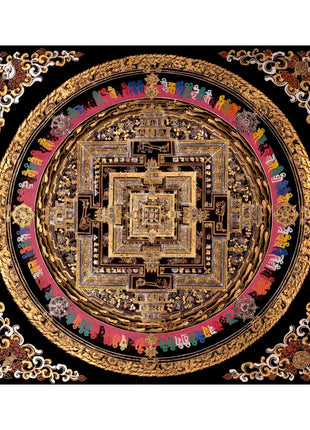 Kalachakra Mandala Thangka | Full 24K Gold Style Art | Religious Wall Decors