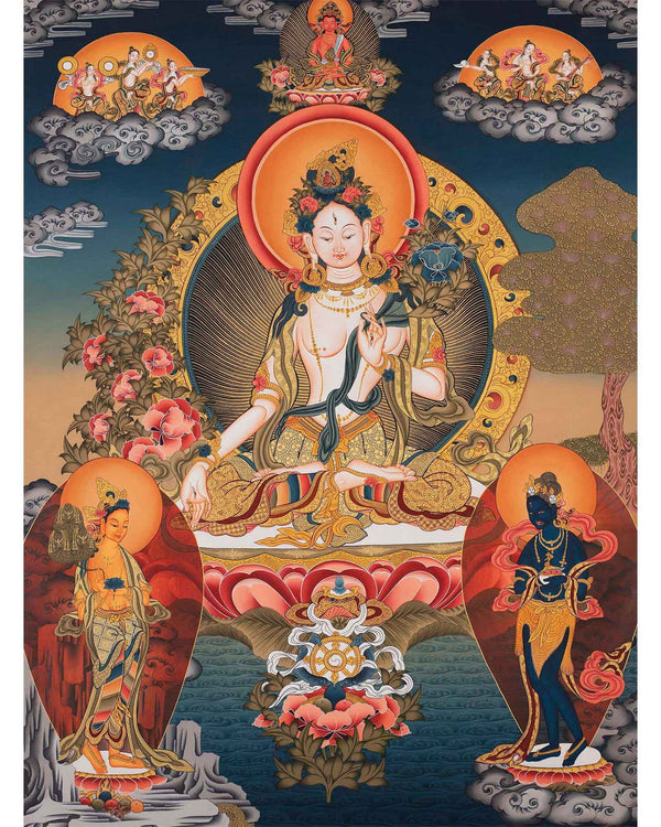 Large Arya Tara Tibetan Thangka | Mother Of Compassion And Wisdom