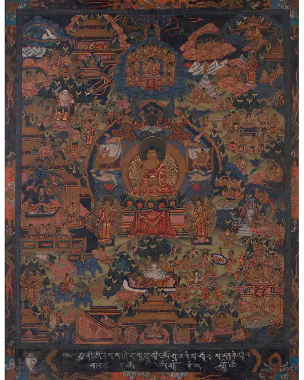 Life Of Shakyamuni Buddha | Traditional Tibetan Thangka | Wall Decors