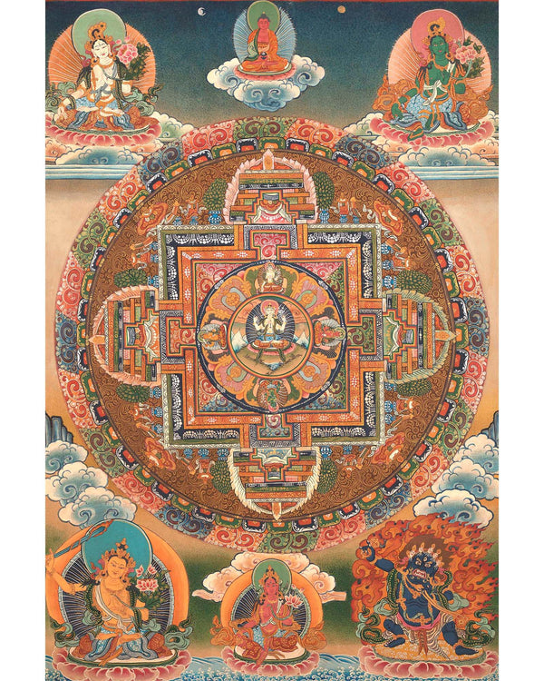 Chenrezig Mandala Thangka | Handpainted Religious Buddhist Art