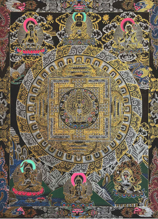 Lokeshvara Mandala Thangka | Black and Gold Tibetan Buddhist Wall Hanging Art