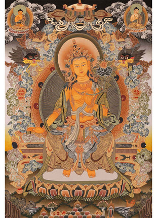Maitreya Buddha Thangka | Original Handpainted Tibetan Art |  Wall Hanging Decor