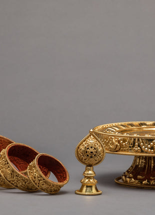 Handcarved Mandala Set | Religious Artifacts | Gold Plated Mandala Set