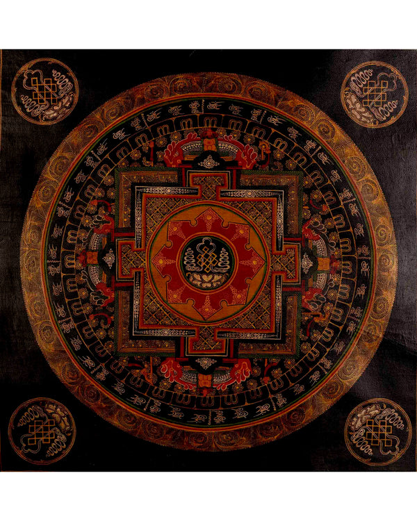 Oil Varnished Endless Knot Mandala Thangka | Hand Painted Mandala Art